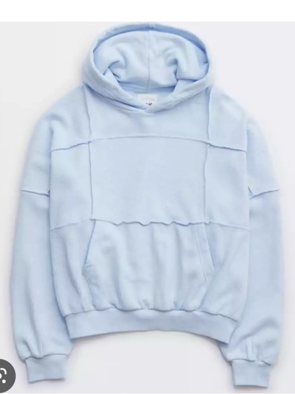 Aerie Light Blue Grey Oversized Sherpa Patchwork Hoodie
